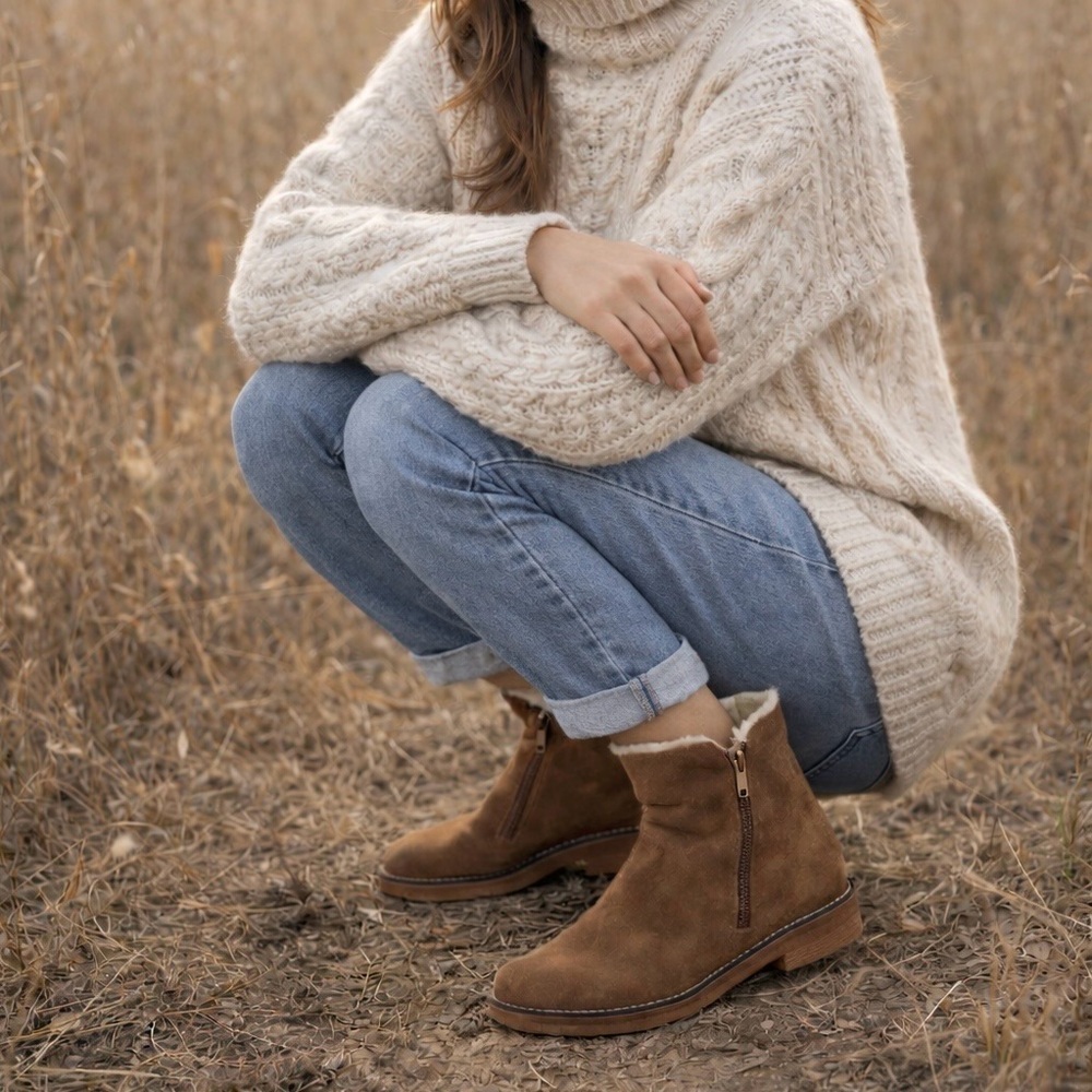 Italeau Fiorella Shearling Booties in waterproof suede NIB